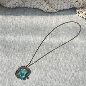 Signed Native American 925 Sterling Silver & Turquoise Beaded Edge Pendant